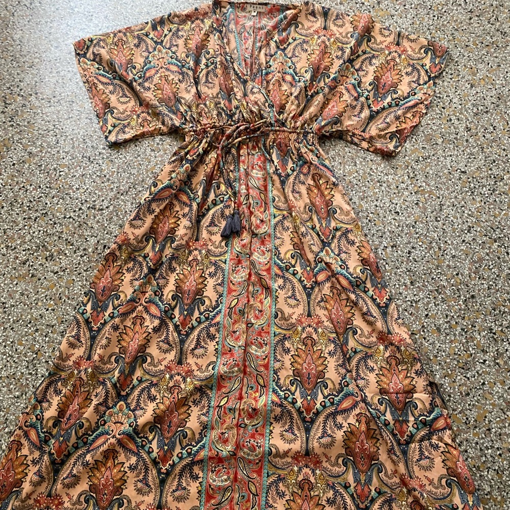 Maxi dress - never worn! Light & flowy with warm colors, gold & side slit.